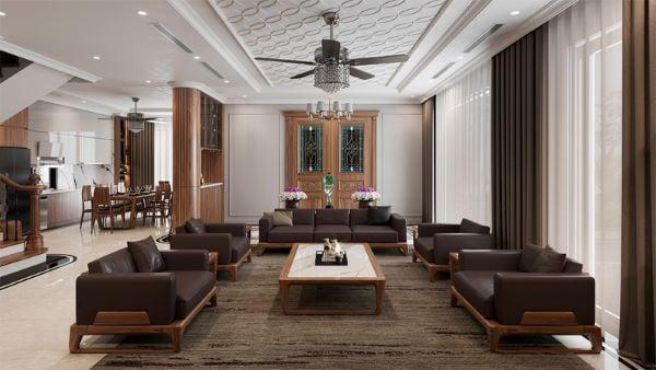 Vị trí dưới đèn chùm, quạt trần không thích hợp để kê sofa 