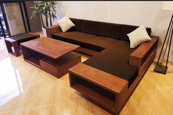 Mẫu sofa gỗ chữ L đẹp, tối giản 