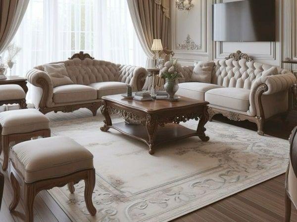 Sofa luxury cổ điển bọc vải phối gỗ