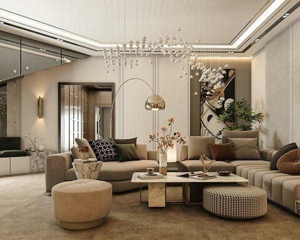 Mẫu 10: Bộ sofa góc chữ U bọc nỉ cho chung cư