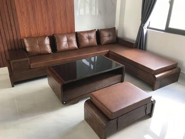 Bộ ghế sofa gỗ kèm nệm da giả