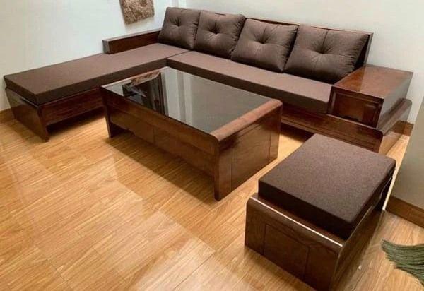Sofa gỗ nâu chữ L quý phái