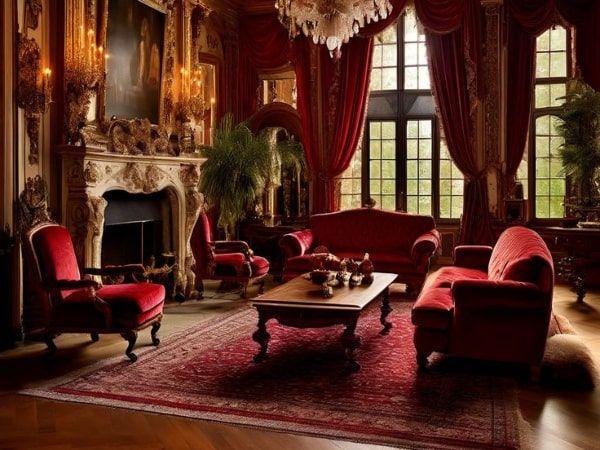 Sofa luxury cổ điển với vải bọc nhung đỏ êm ái