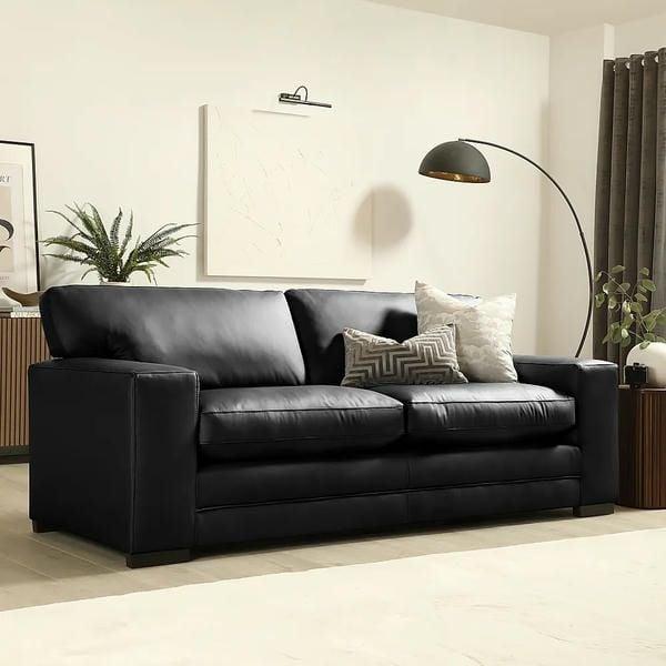 Sofa da tay vuông dài 2m màu đen sang trọng