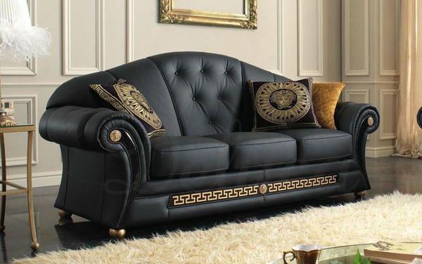 Mẫu 19: Sofa luxury bọc da với tone màu tối sang trọng