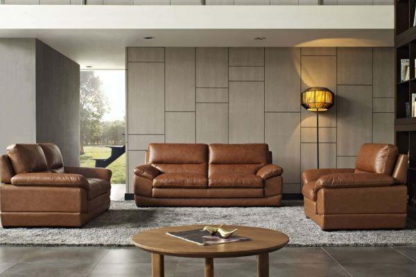 Sofa băng màu nâu bằng da cao cấp