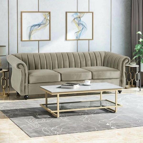 Mẫu 25: Sofa luxury bọc vải màu xám ghi cho không gian thêm mát mẻ