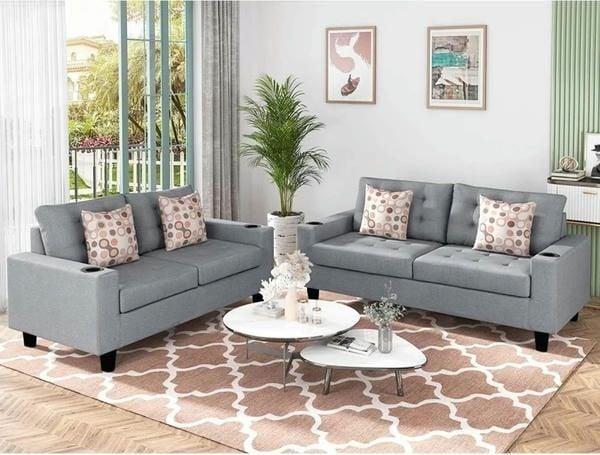 Mẫu 28: Mẫu bàn ghế góc chữ L cho phòng khách cho nhà cấp 4, nhà mặt tiền 4m, 5m