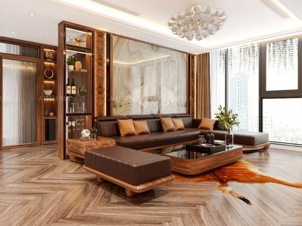 Các mẫu sofa chữ l gỗ óc chó đẹp và sang trọng