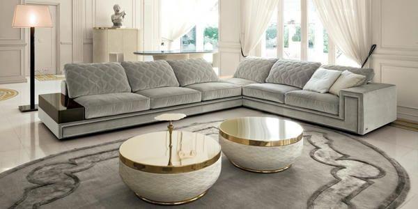 Mẫu 30: Sofa luxury bọc vải trang trí phòng khách rộng hiện đại