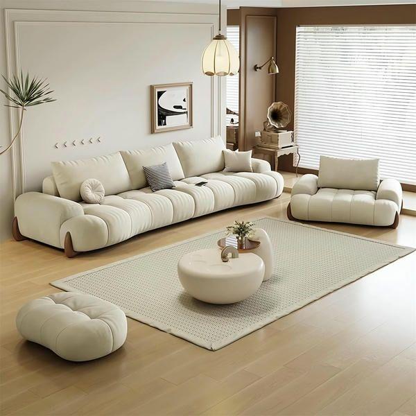 Mẫu 32: Trang trí phòng khách bằng bộ sofa nỉ da màu trắng