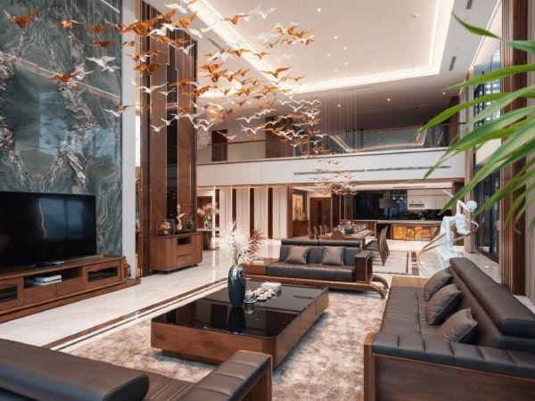 Mẫu sofa gỗ óc chó đẹp cho không gian biệt thự rộng