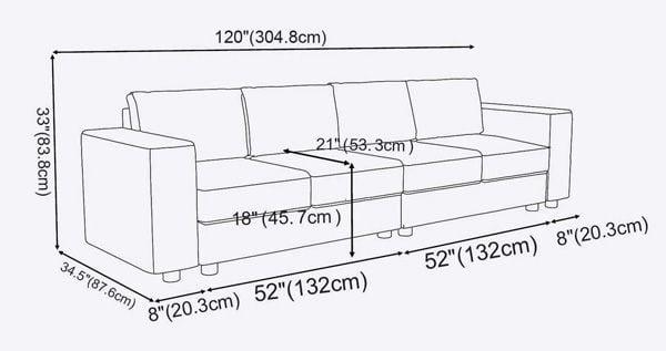 Kích thước tham khảo mẫu sofa dài 4 chỗ ngồi