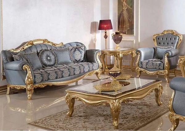 Sofa biệt thự sang trọng vải gấm, gỗ sơn vàng