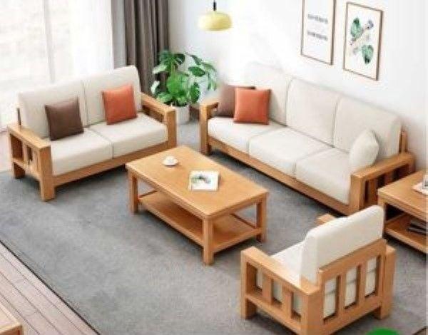 Mẫu sofa trắng kết hợp cùng nội thất gỗ