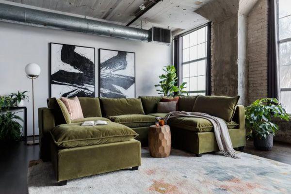 Sofa vải nhung màu xanh rêu
