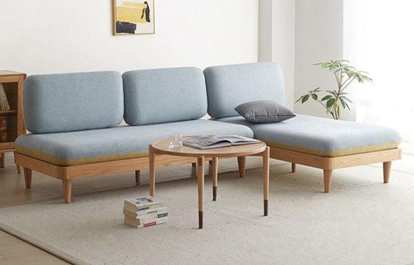 Mẫu sofa gỗ chữ L đẹp bọc vải nhung