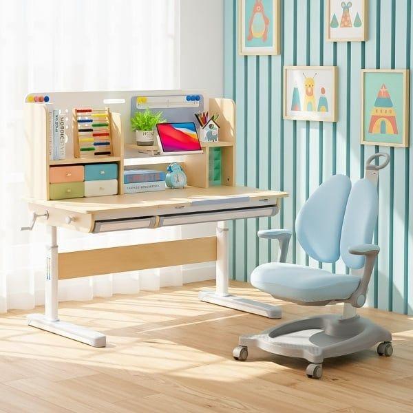 Bộ bàn học màu trắng thông minh gỗ tự nhiên iSmart Klever K120