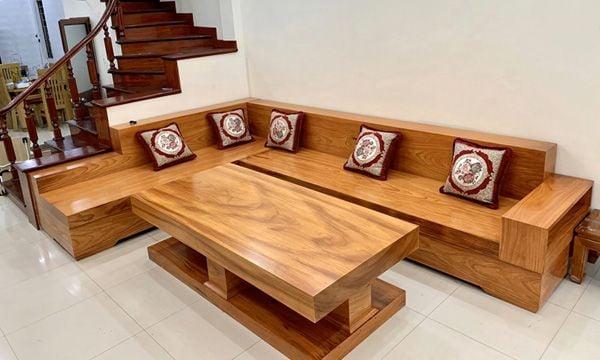 Mẫu sofa gỗ chữ L đẹp cho phòng khách trung bình