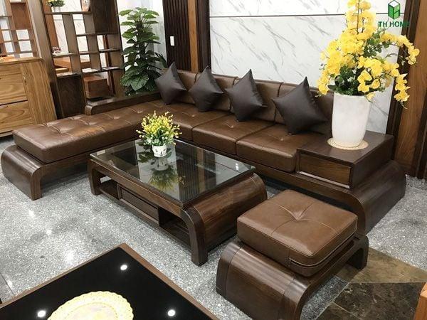 Bộ sofa gỗ chữ L sang trọng cho phòng khách lớn