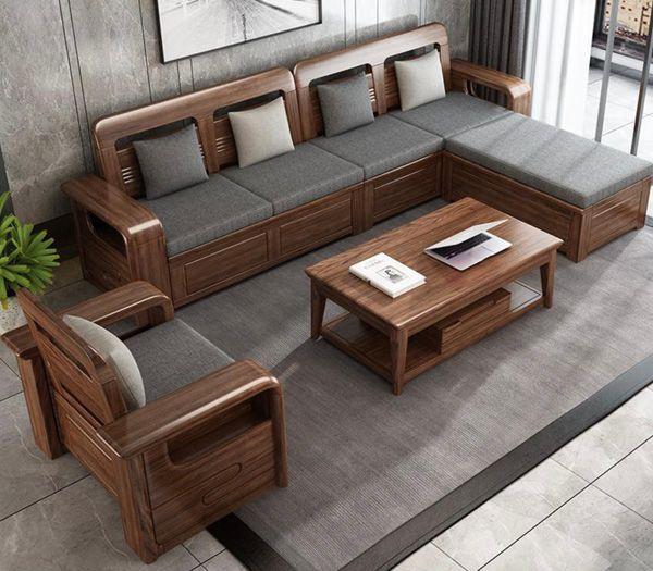 Sofa chữ L bằng gỗ đem lại sự sang trọng cho nội thất 