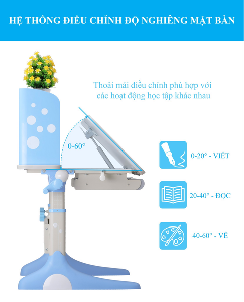 bàn học thông minh điều chỉnh độ nghiêng mặt bàn