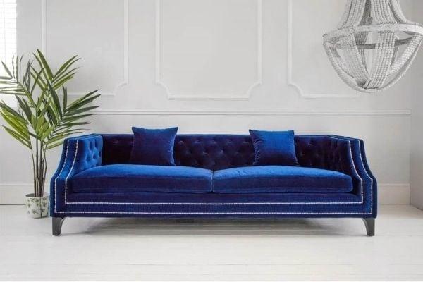 Ghế sofa tân cổ điển phối nhung màu xanh