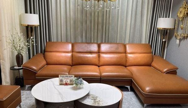 Ghế sofa tiếp xúc 4 chỗ với phối màu nâu bò trầm ấm