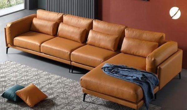 Sofa da cao cấp kết hợp chân ghế kim loại tinh tế