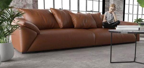 Sofa bọc da màu nâu bò phong cách