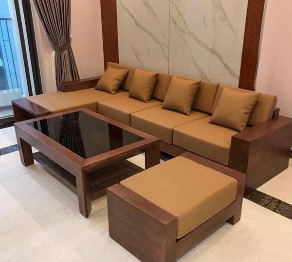 Mẫu sofa gỗ chữ L tối giản mà sang trọng