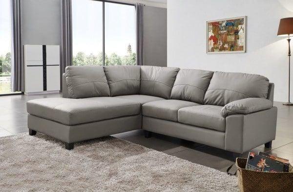 Sofa màu xám giả da kết hợp nệm vải cùng màu