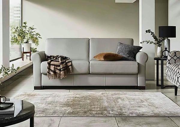 Giường ngủ sofa bọc da màu ghi tối giản